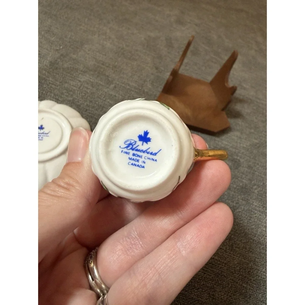 Bluebird Canada Fine Bone China Miniature Demitasse Cup & Saucer Roses Flowers